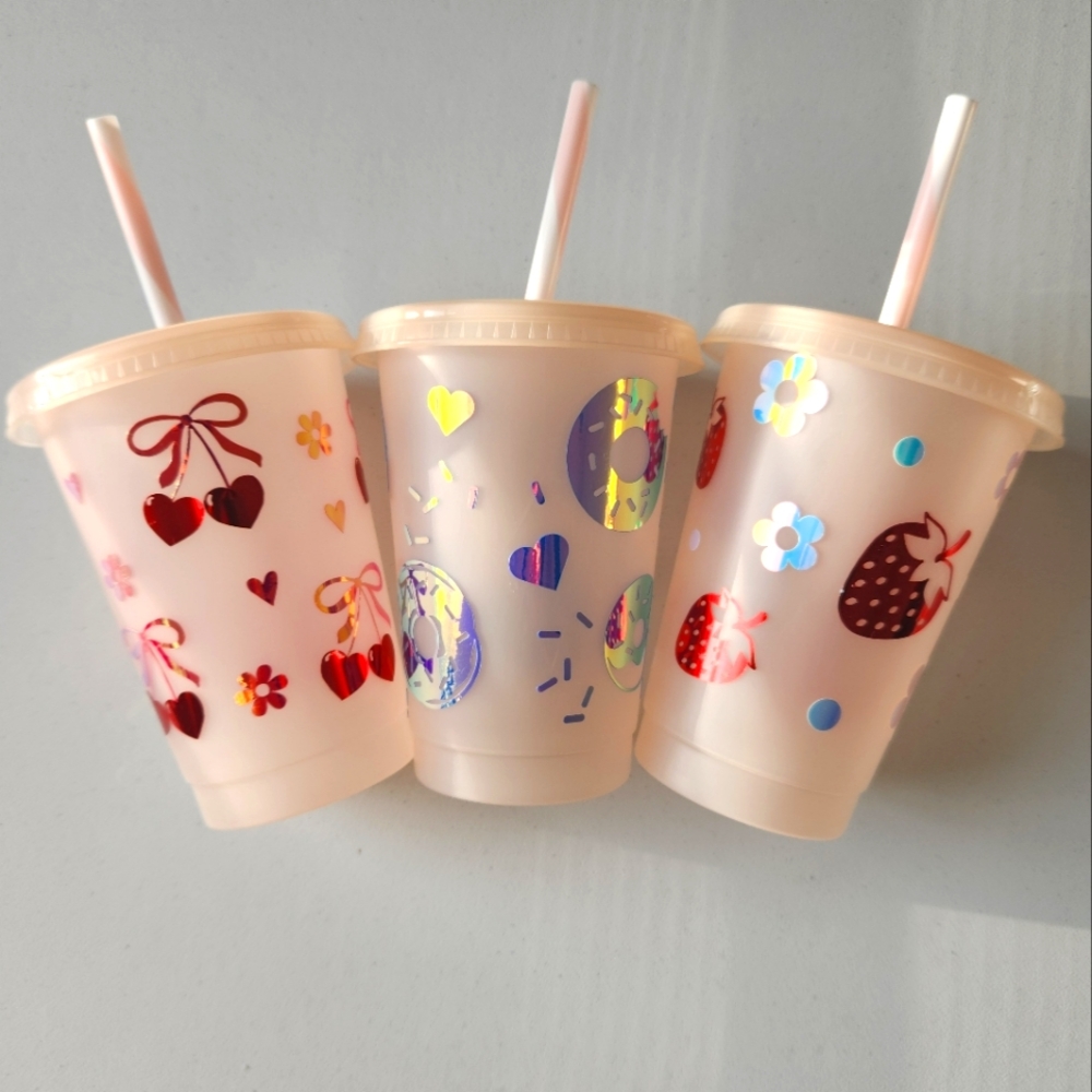 Charming Tumblers with Straw - Set of 3 🍓🍩🍒